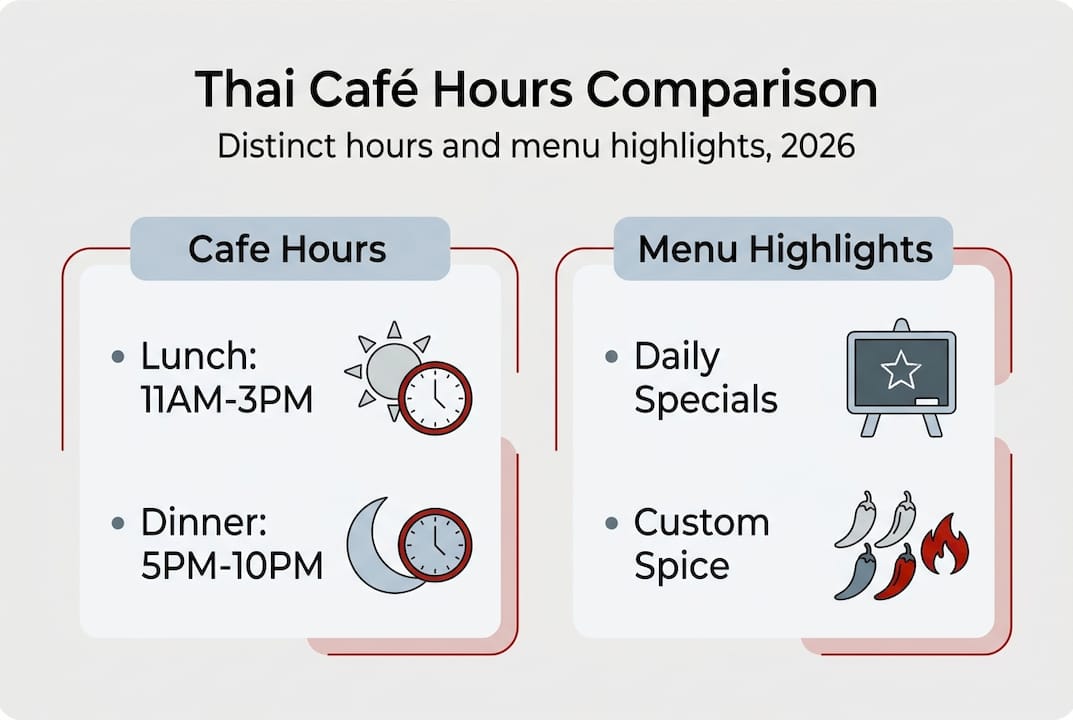 Infographic comparing Thai café hours and menus
