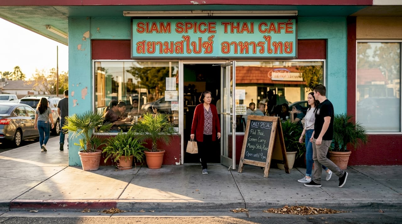 Thai café storefront, northwest Las Vegas scene