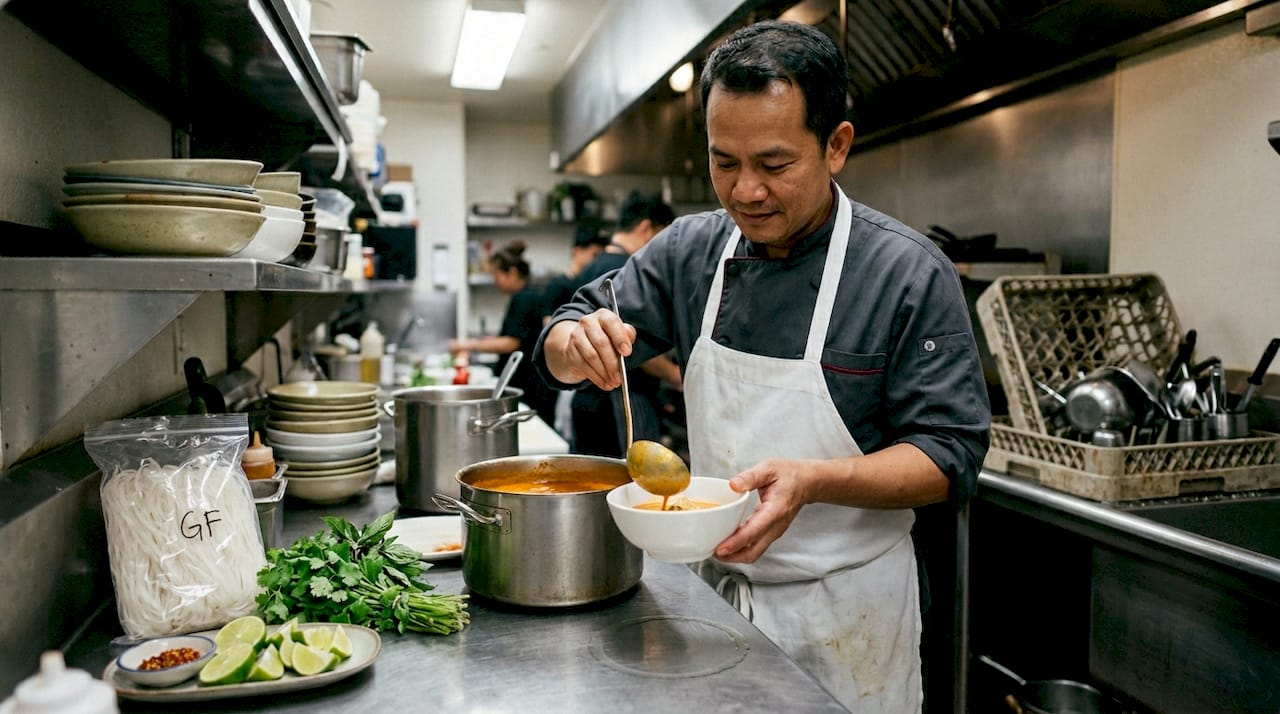 Chef preparing gluten-free Thai curry
