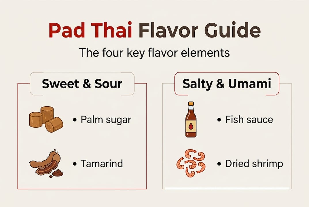 Infographic with Pad Thai flavor profile breakdown
