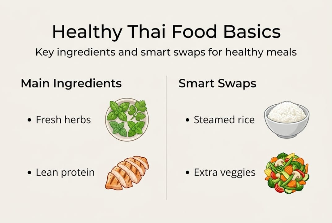 Infographic with healthy Thai basics and swaps