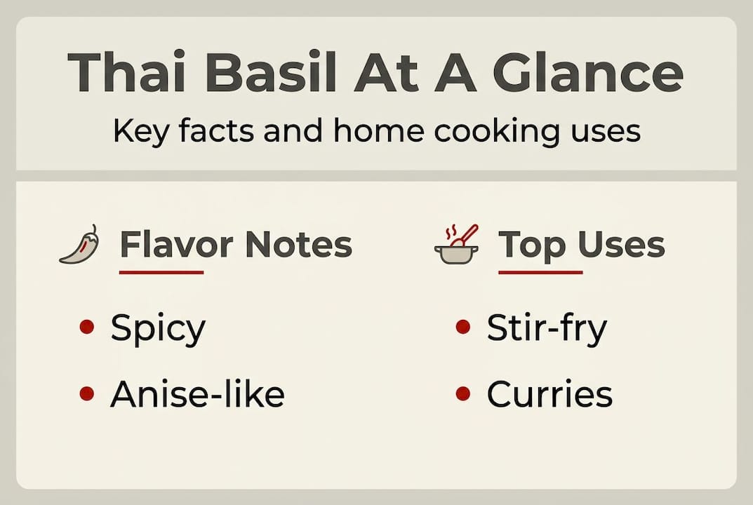 Infographic highlighting Thai basil facts and uses