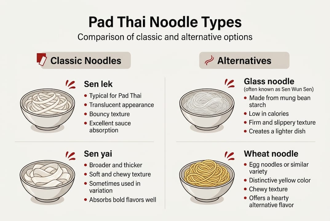 Infographic comparing Pad Thai noodle types