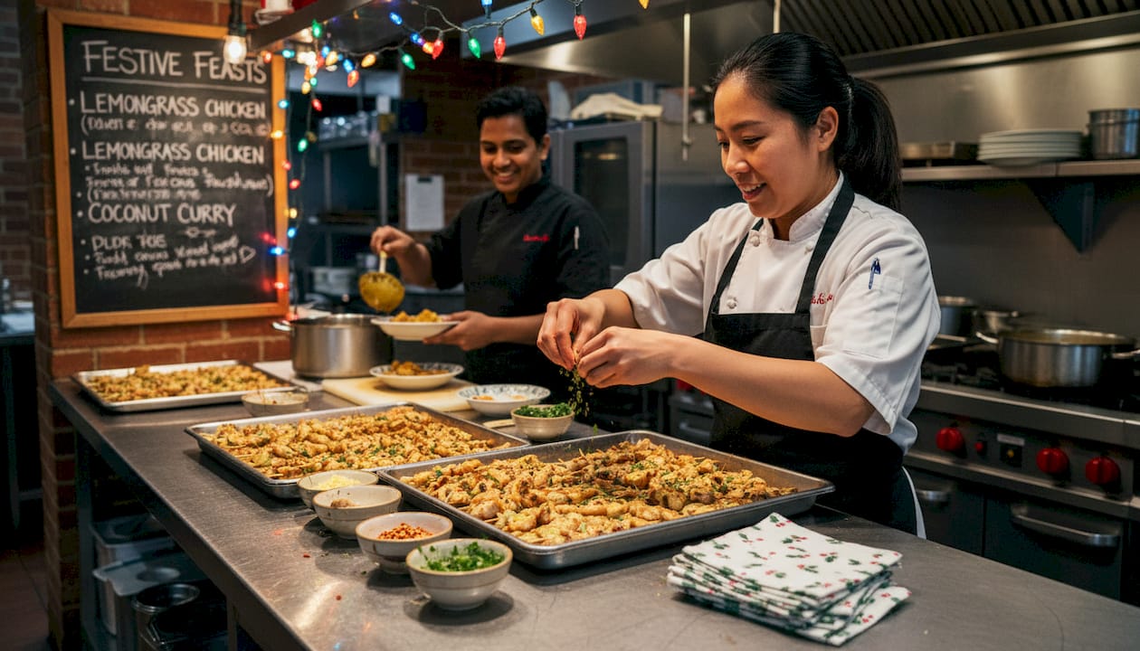 Chef preparing Thai holiday party catering