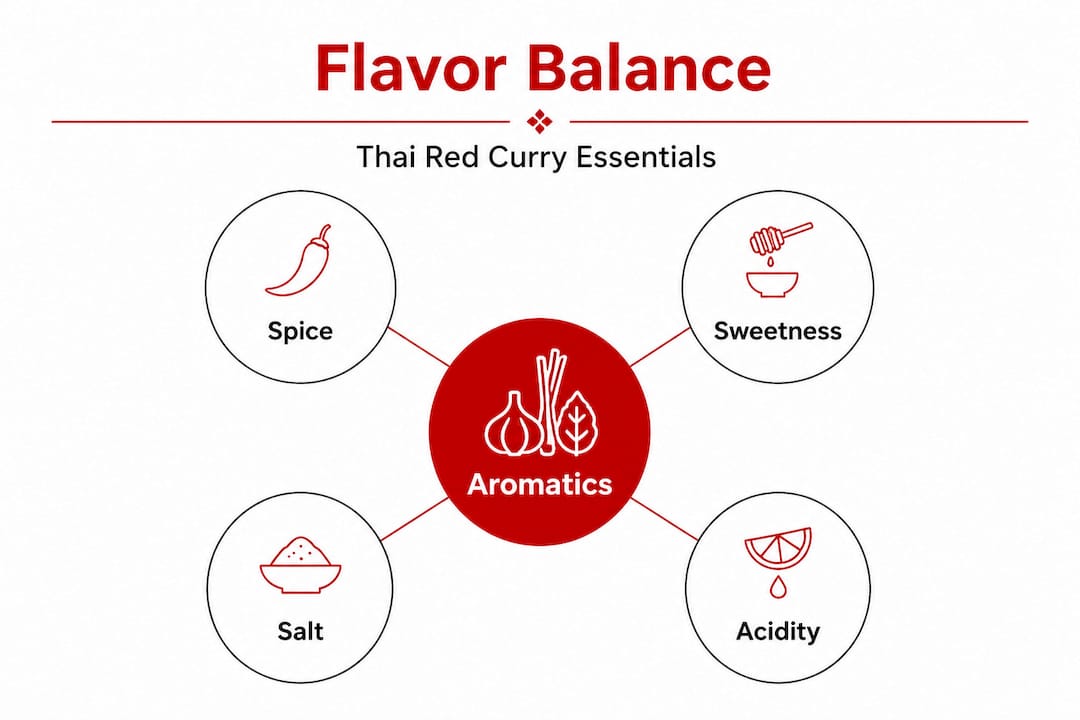Infographic showing Thai curry flavor balance hierarchy
