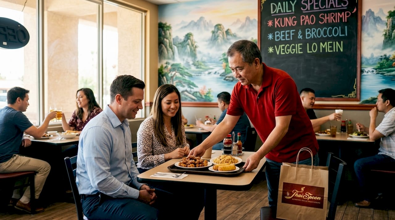 Server brings Chinese lunch specials in Las Vegas cafe