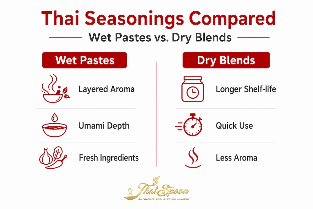 Infographic comparing Thai wet pastes and dry blends