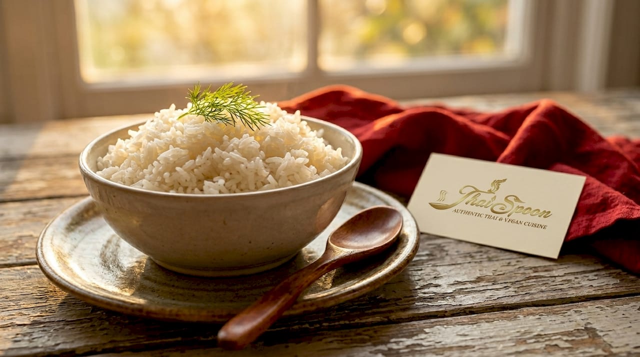 Close-up of cooked Thai jasmine rice