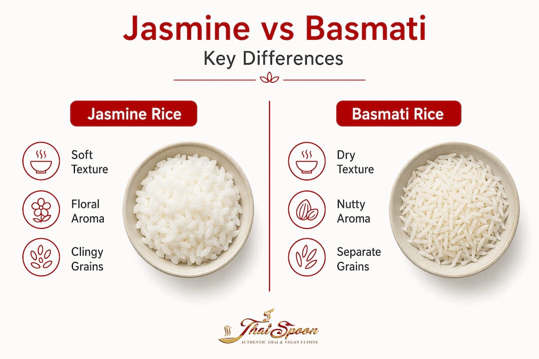 Infographic comparing jasmine and basmati rice