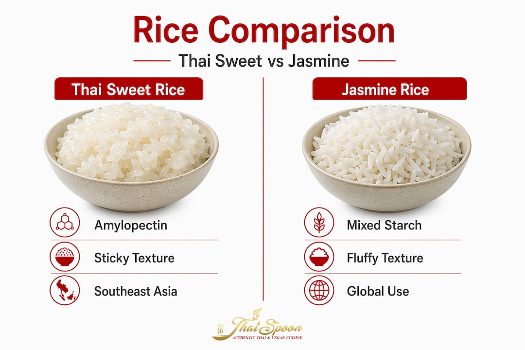 Infographic comparing Thai sweet rice and jasmine rice