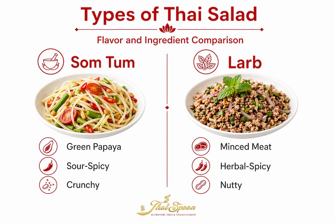 Infographic comparing Som Tum and Larb salads