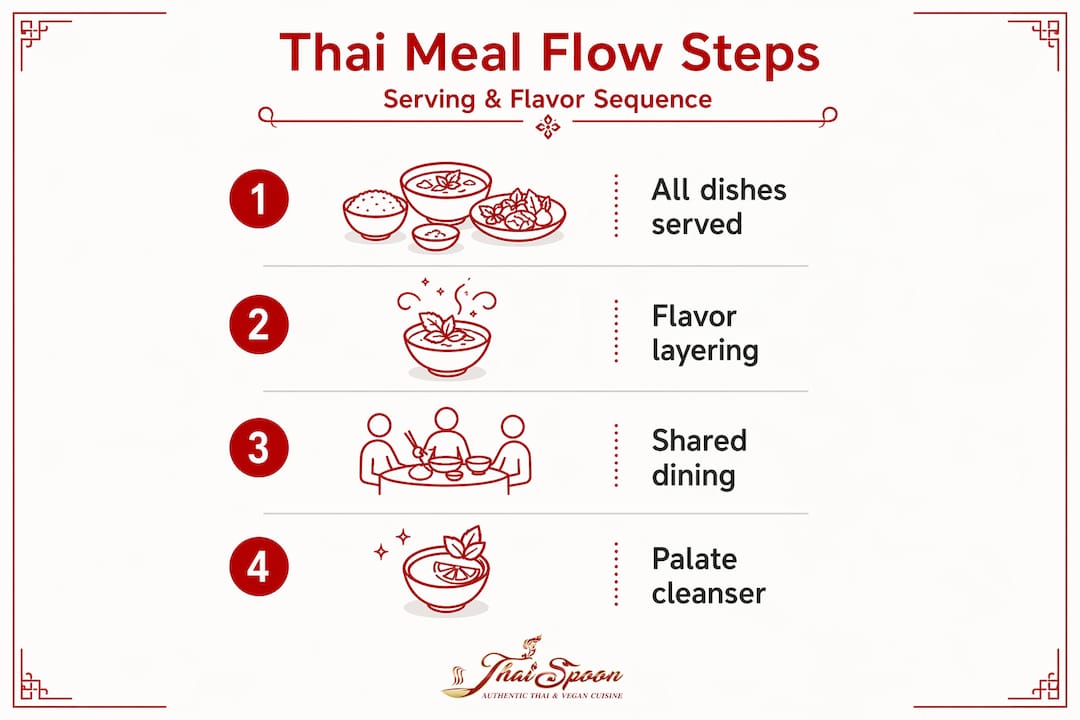 Infographic showing Thai meal flow steps and sequence