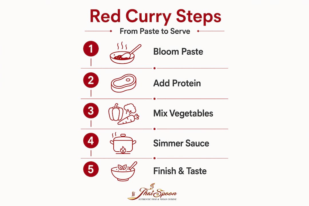 Infographic red curry cooking process steps