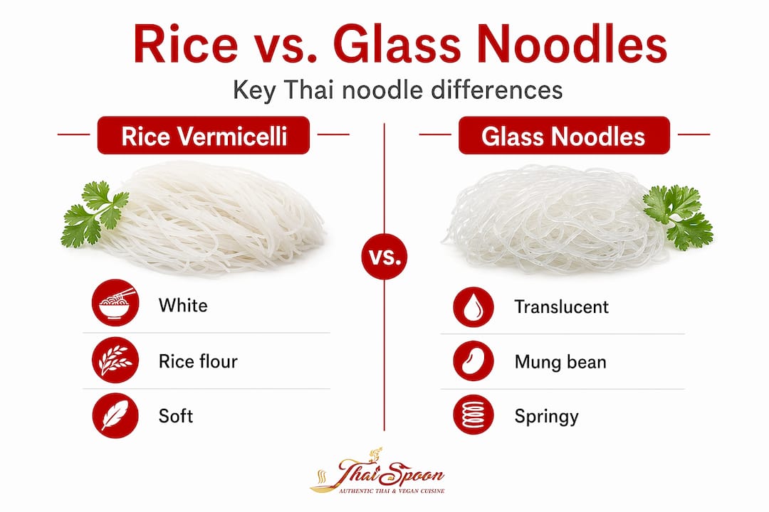 Infographic comparing rice and glass noodles