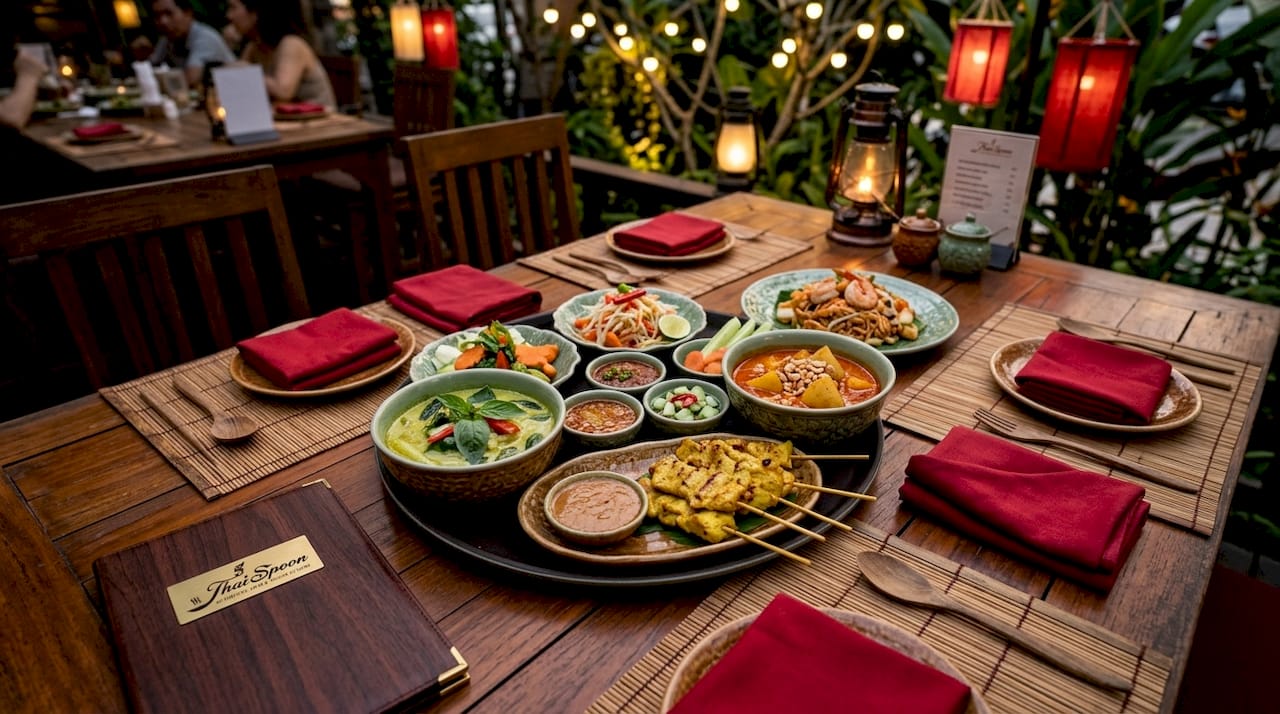 Traditional Thai share plates arranged for communal dining