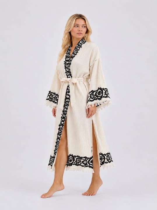 Bahar Cotton Linen Blend Kimono Robe