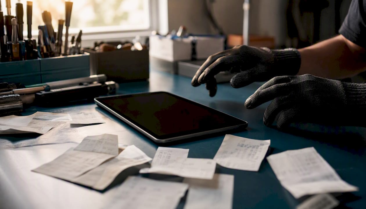 Tablet con foto degli scontrini pronte per la contabilità