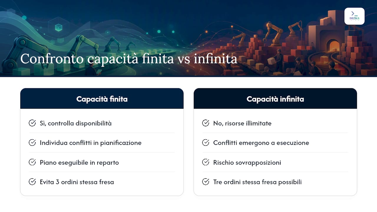 Diagramma comparativo tra pianificazione a capacità finita e infinita