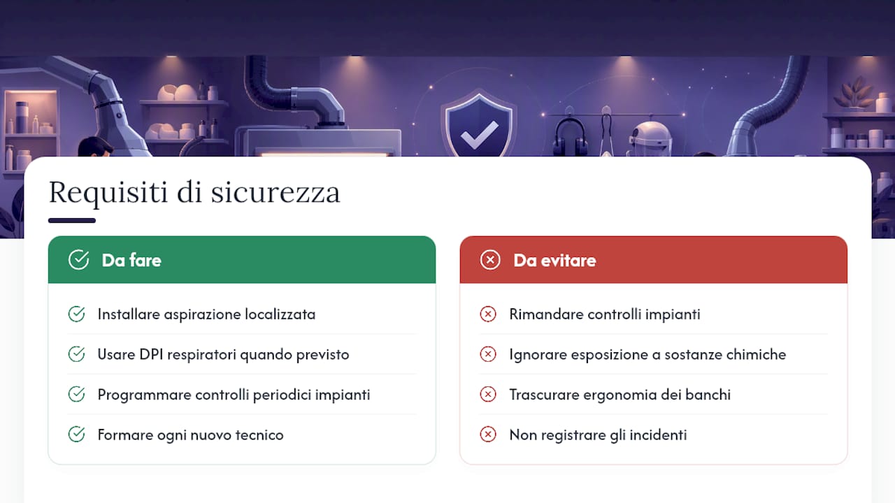 Quali sono i requisiti di sicurezza sul lavoro nel laboratorio odontotecnico? — overview diagram