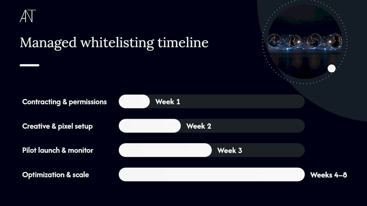How ANT Management handles influencer whitelisting for brands — overview diagram