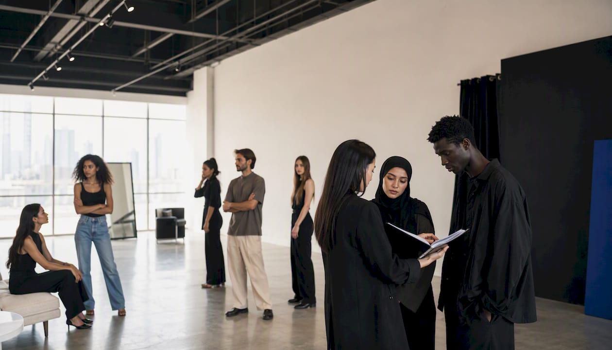 Diverse talent collaboration in modeling agency studio