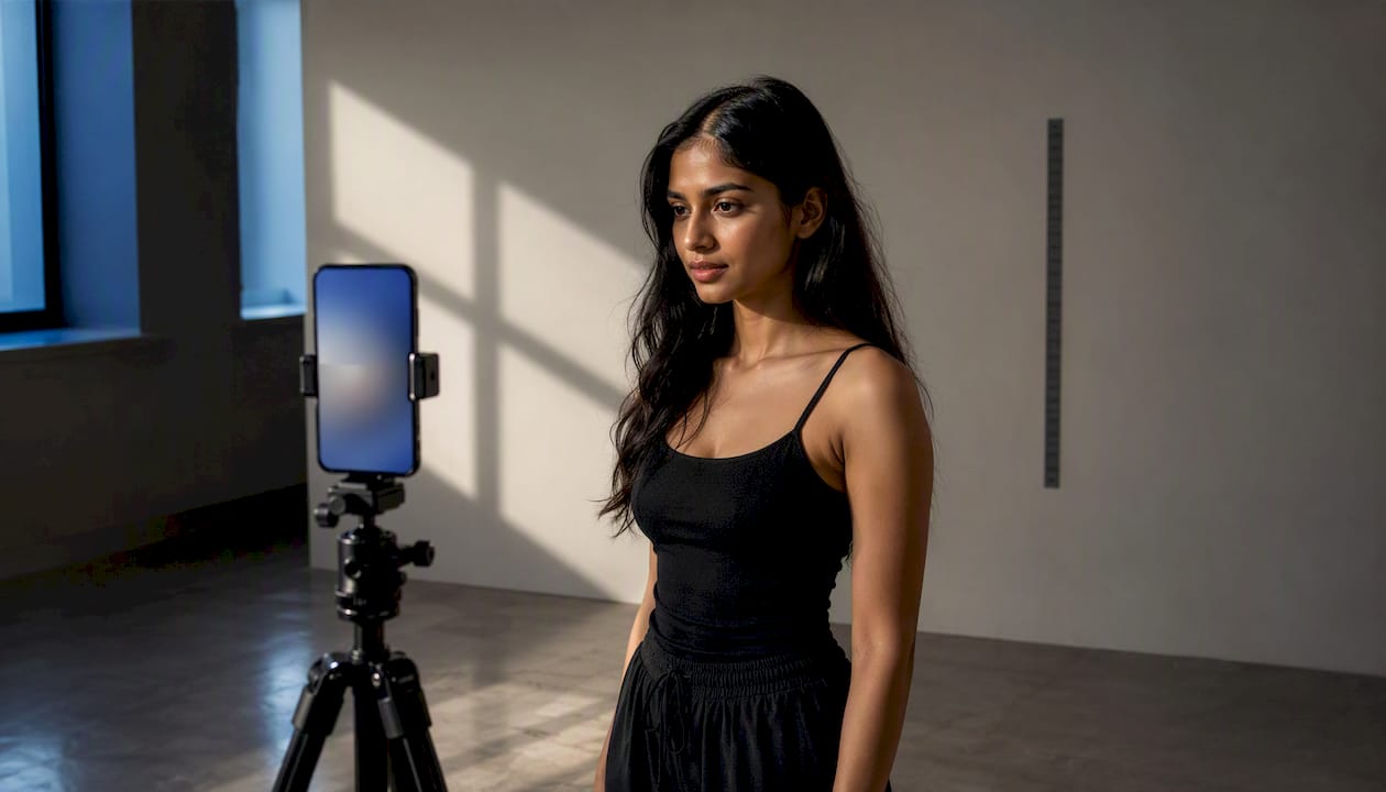 Model recording a self-tape for casting