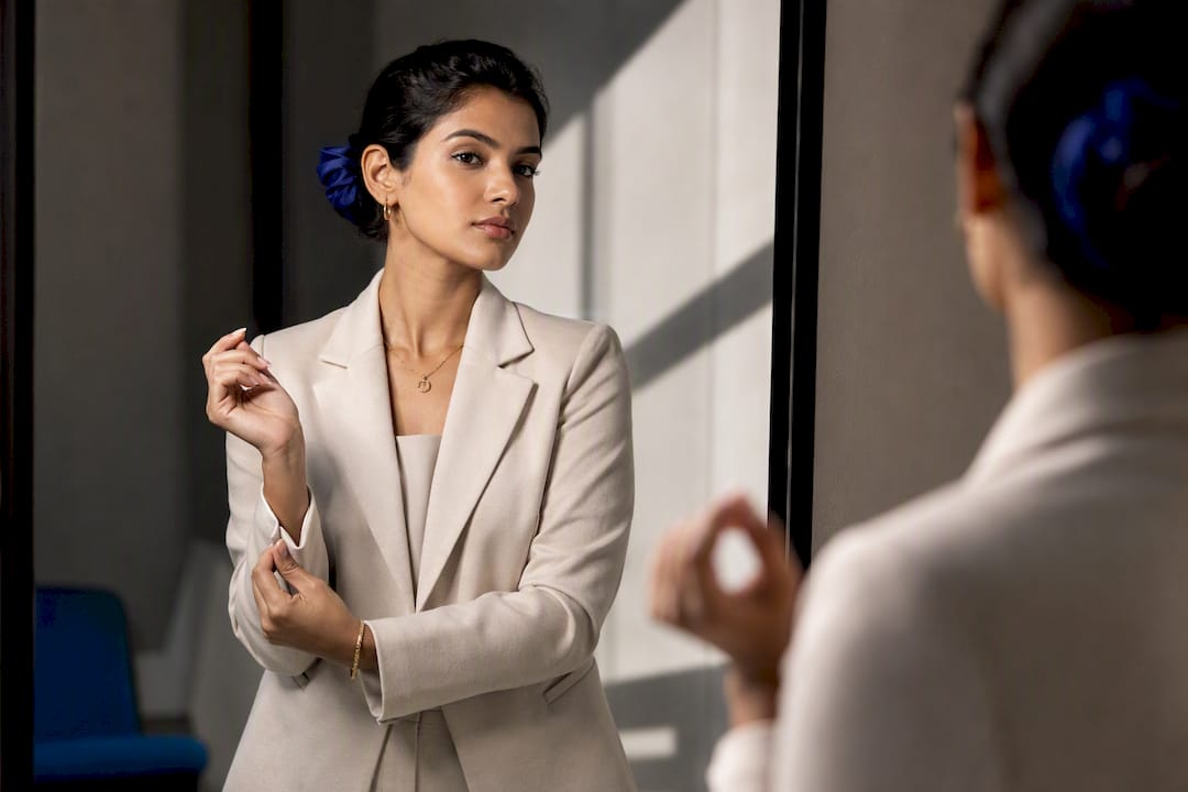 Candidate preparing grooming before casting