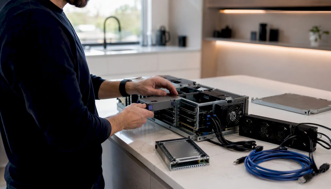 Hands assembling ecommerce server hardware components