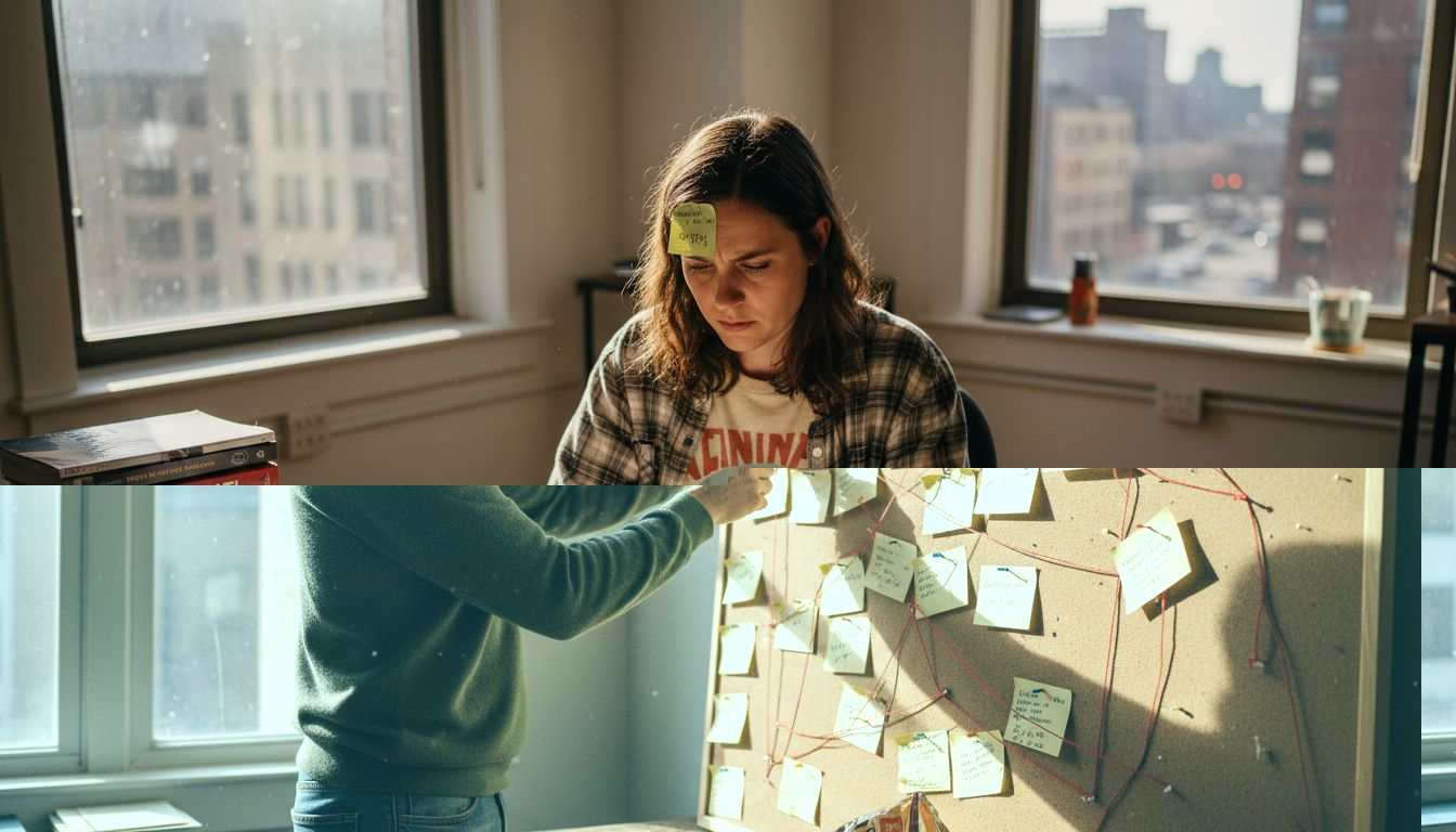 Writer organizes plot points on storyboard