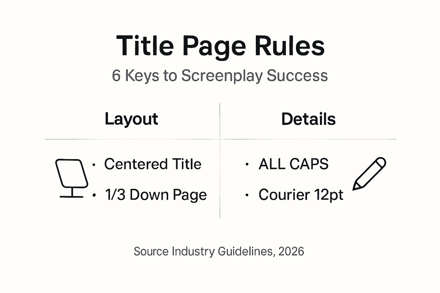 Infographic of screenplay title page rules overview