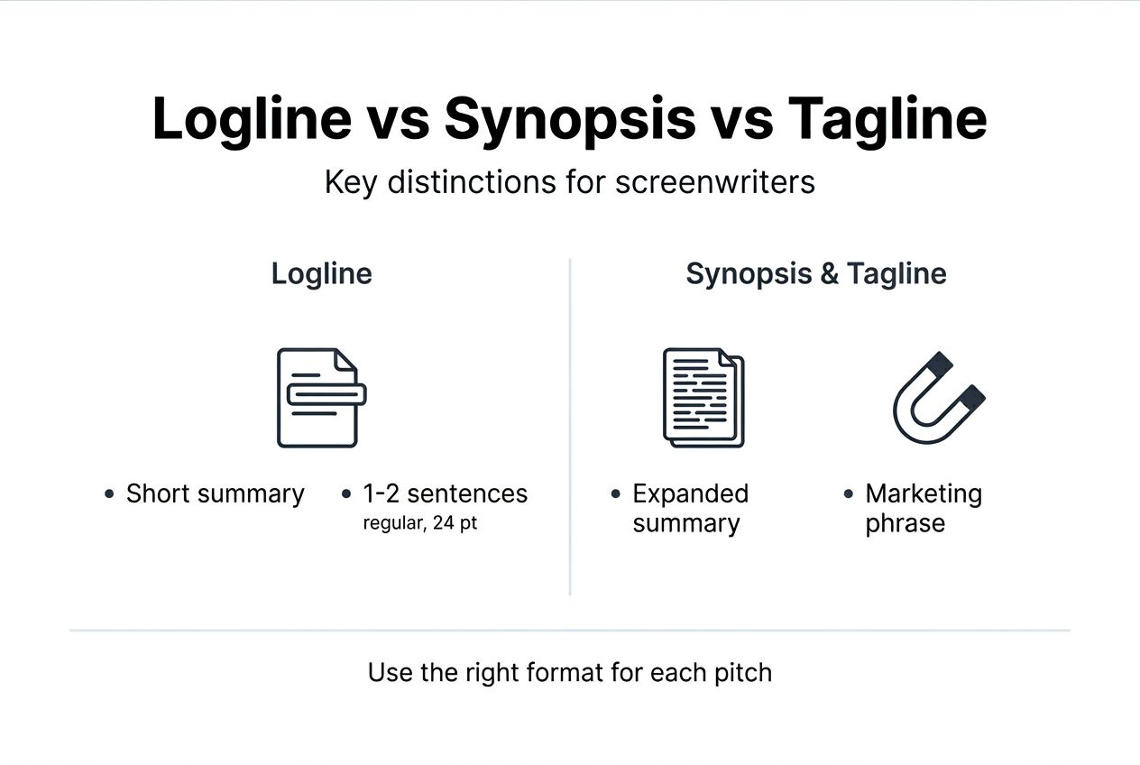 Infographic comparing logline, synopsis, tagline