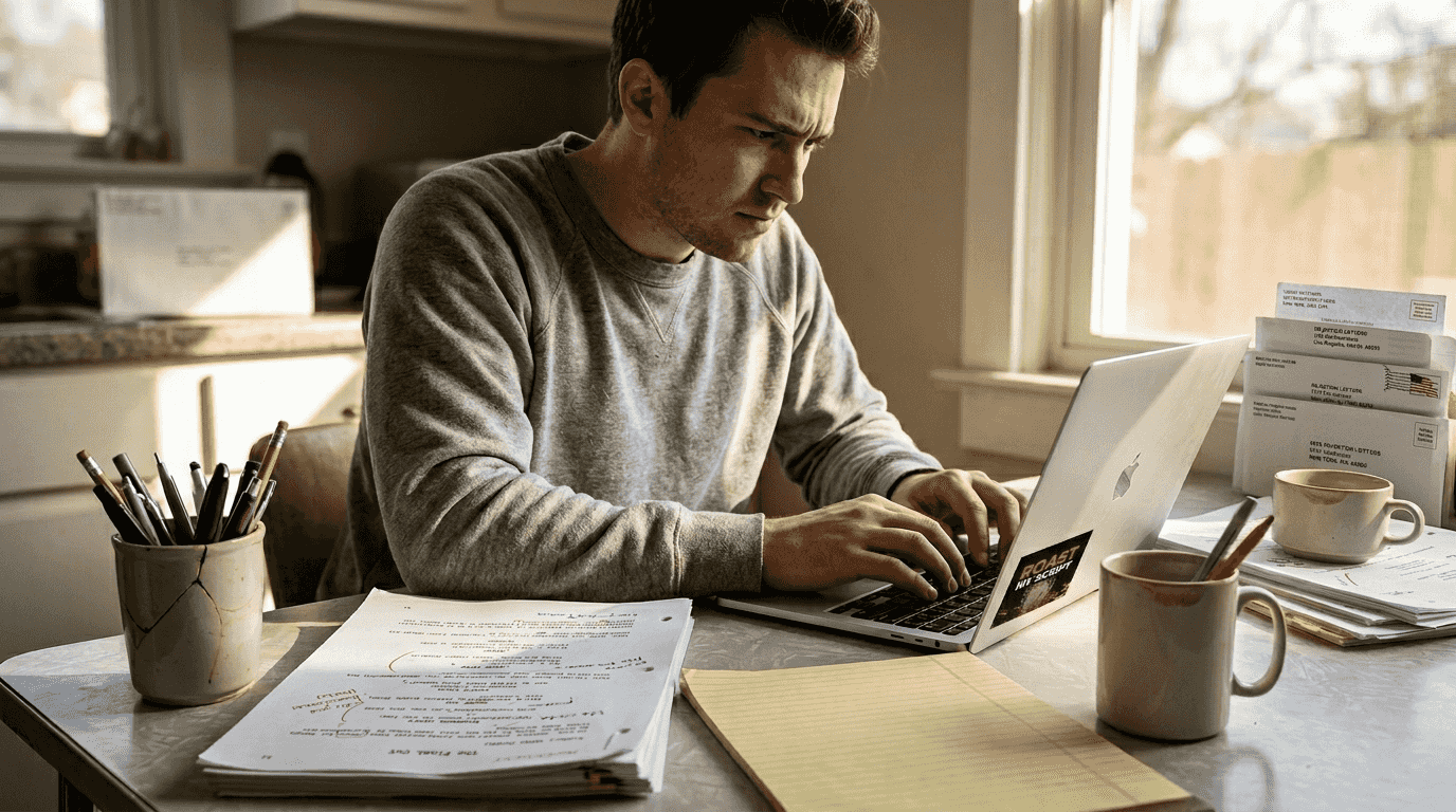 Screenwriter revising script using feedback notes