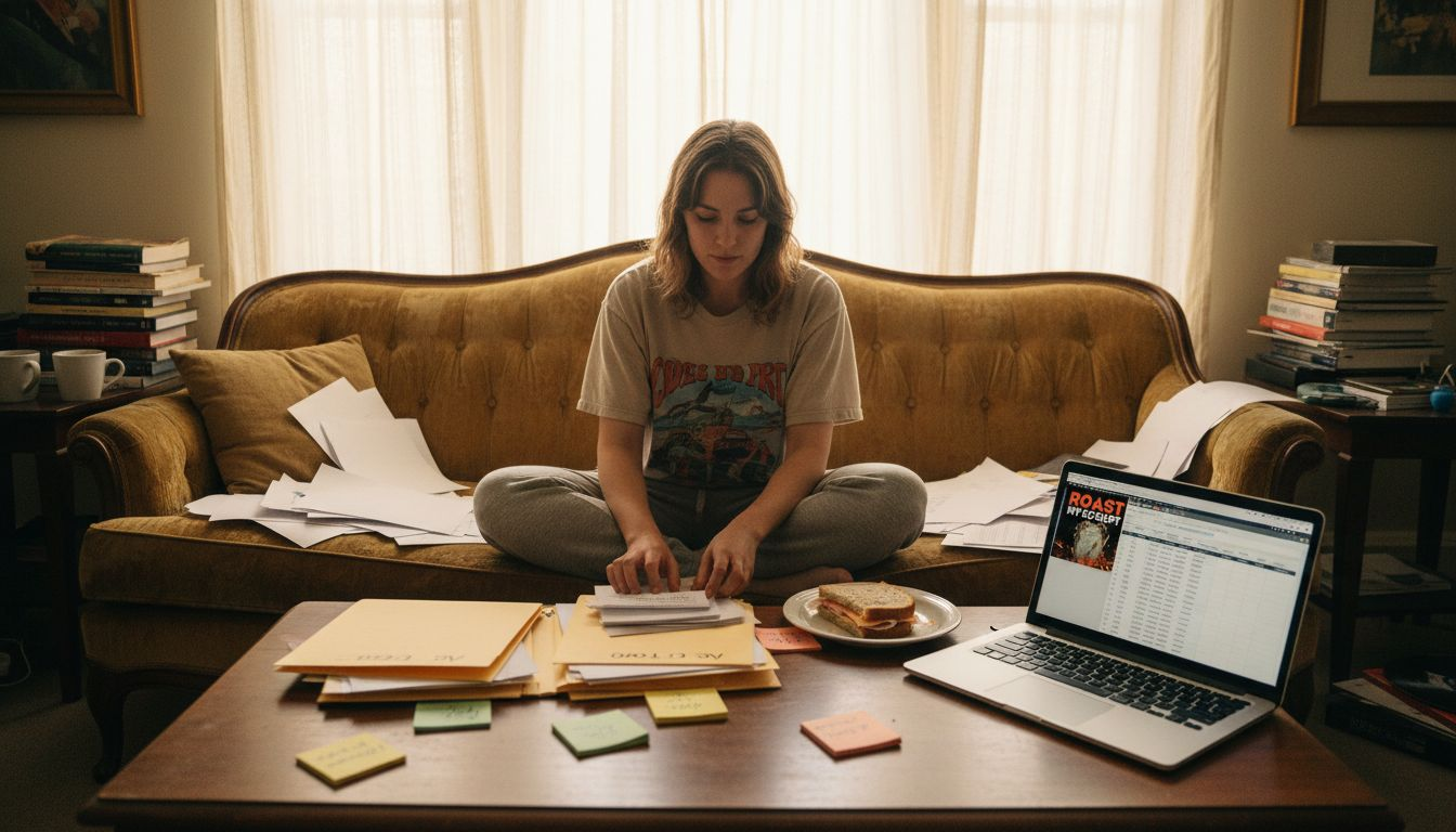 Script analyst sorting screenplay act pages