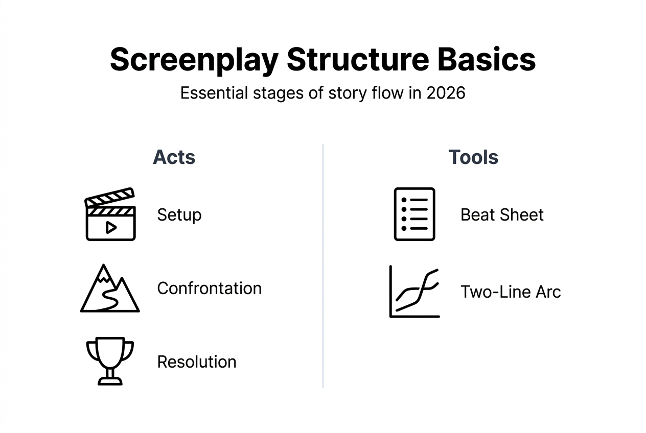 Infographic showing essential screenplay structure stages