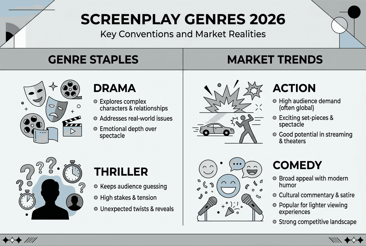 Infographic screenplay genres and market trends 2026
