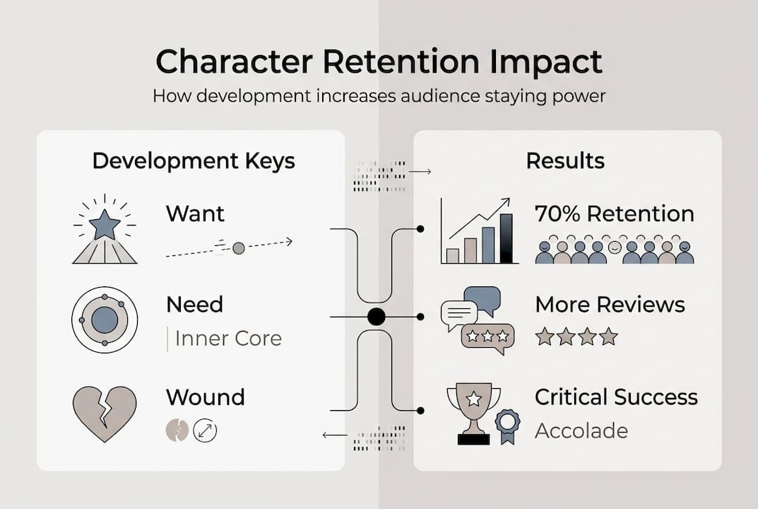Infographic linking character depth to viewer retention
