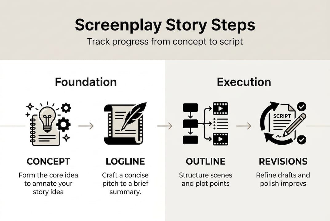 Infographic showing screenplay story development steps
