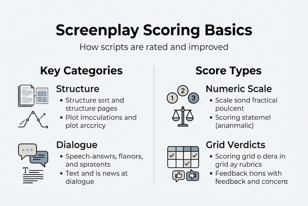 Infographic showing screenplay scoring basics and categories