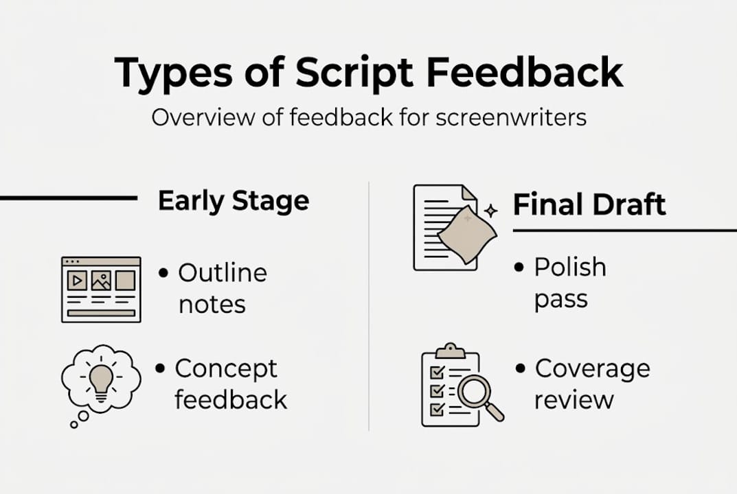 Infographic showing script feedback types and stages
