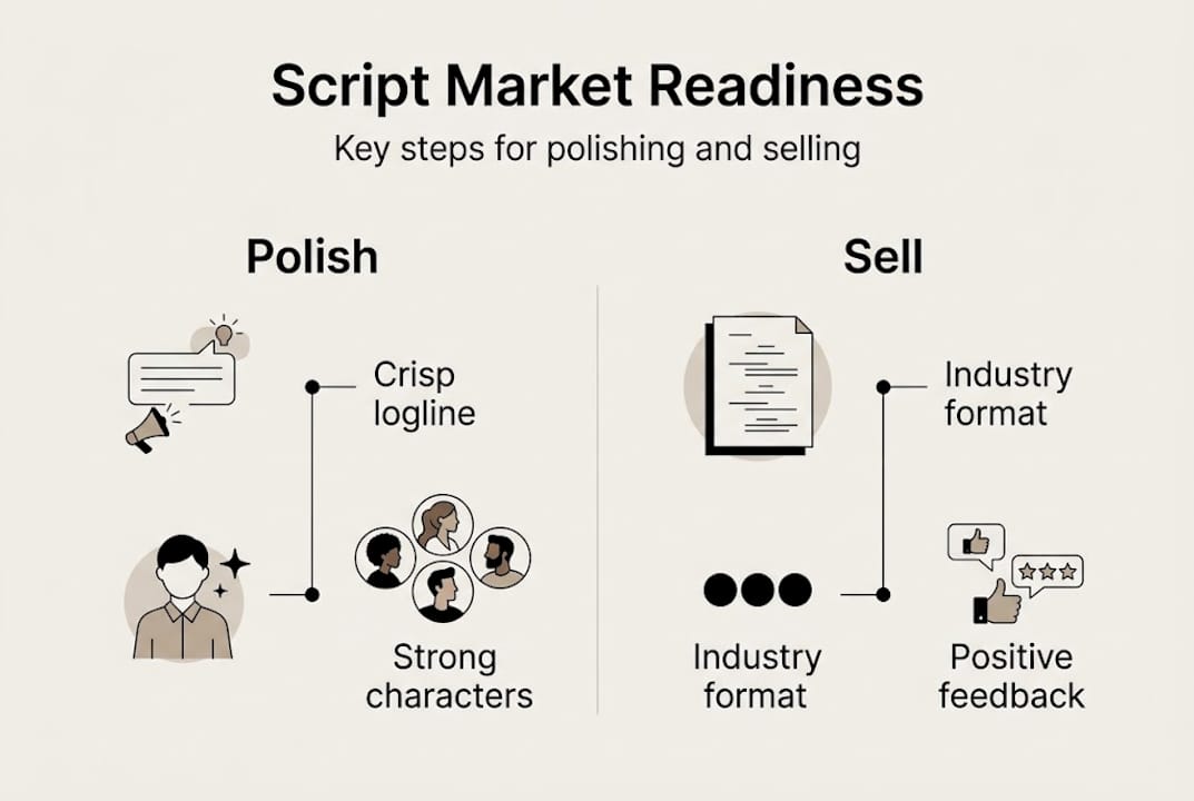 Infographic on script polishing and selling steps