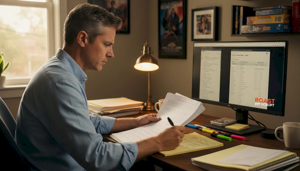 Development expert reviewing screenplay coverage