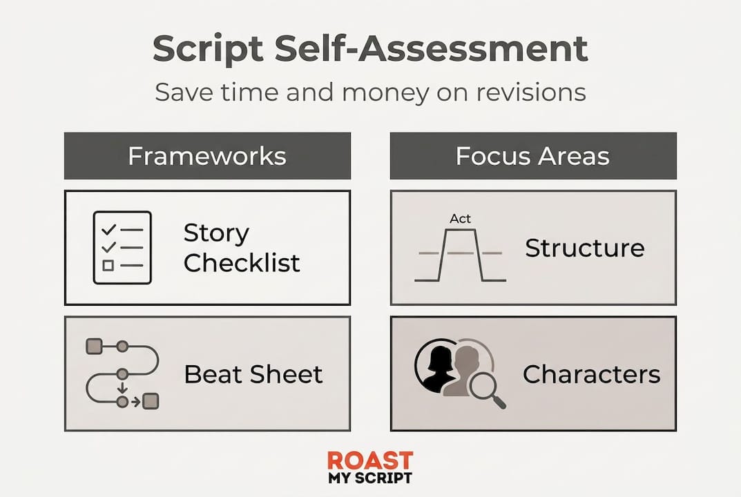 Infographic overview of script assessment frameworks