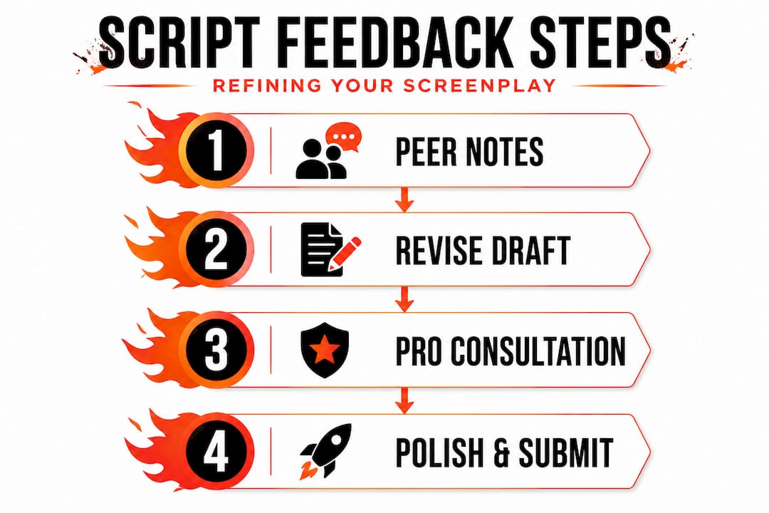 Infographic visualizing script feedback steps progression