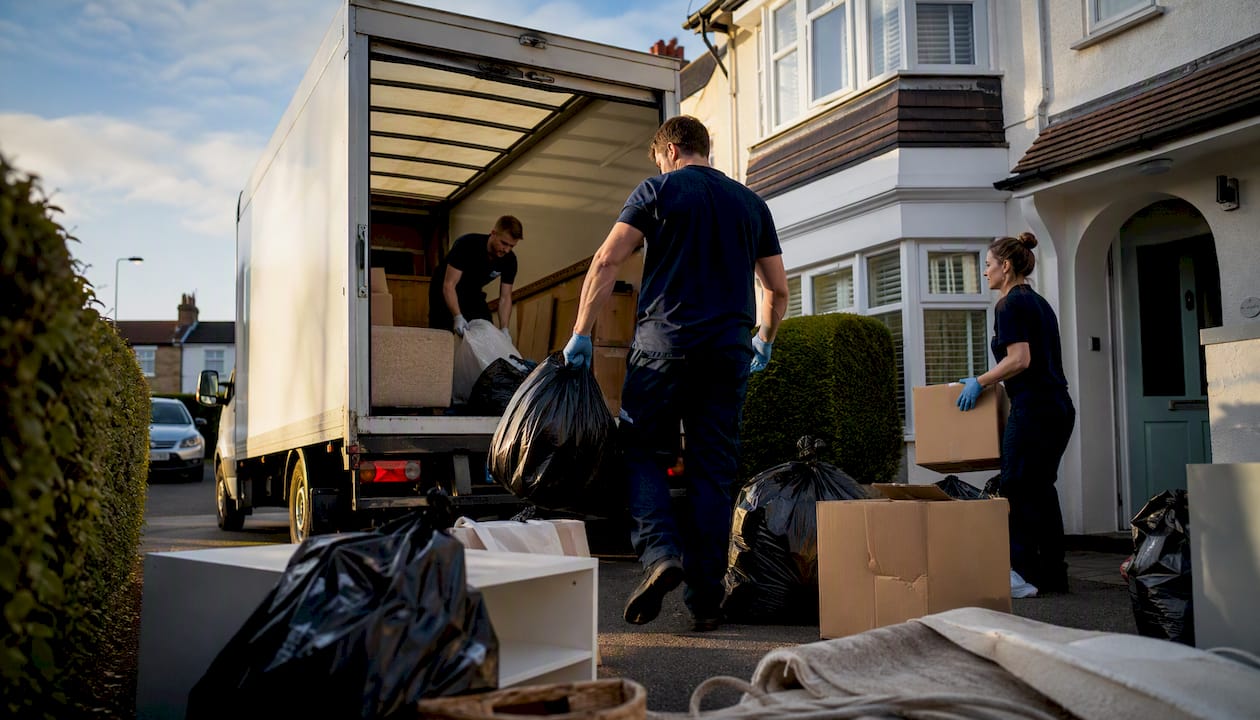 Loading hoarder house waste into van