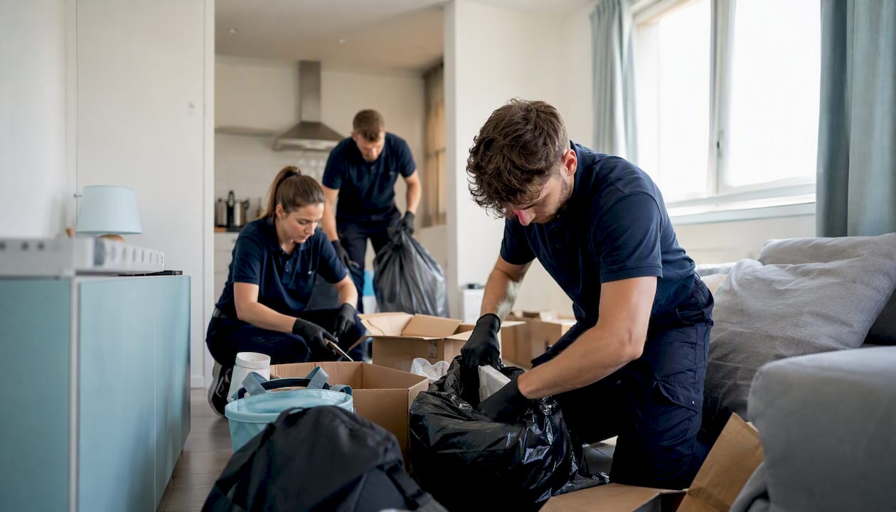 Team removing clutter from one-bedroom flat