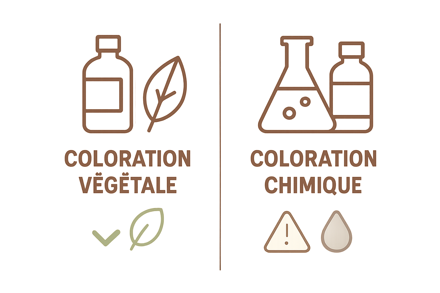 Coloration végétale versus chimique infographie, pictogrammes clairs