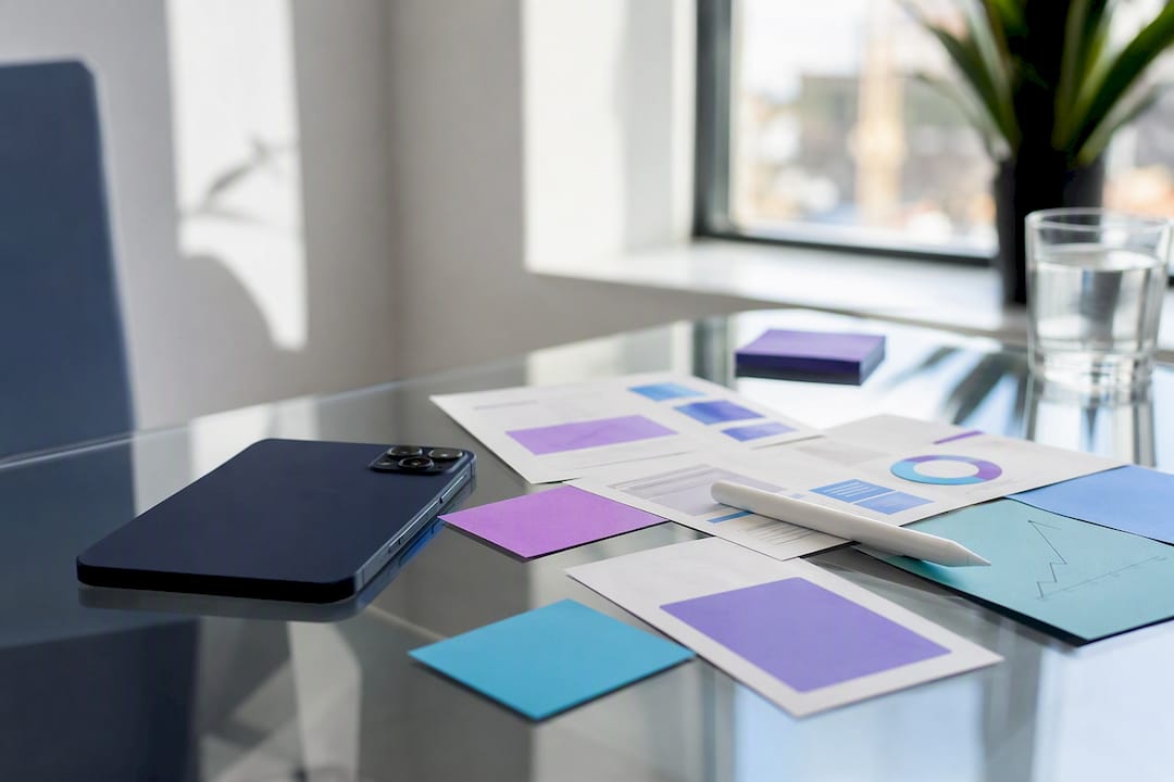 Mobile marketing tools on dark modern desk