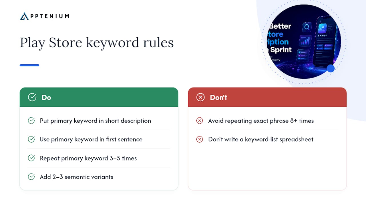 Play Store keyword frequency guidance diagram