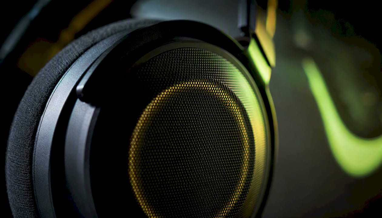 Close-up of gaming headphone speaker mesh