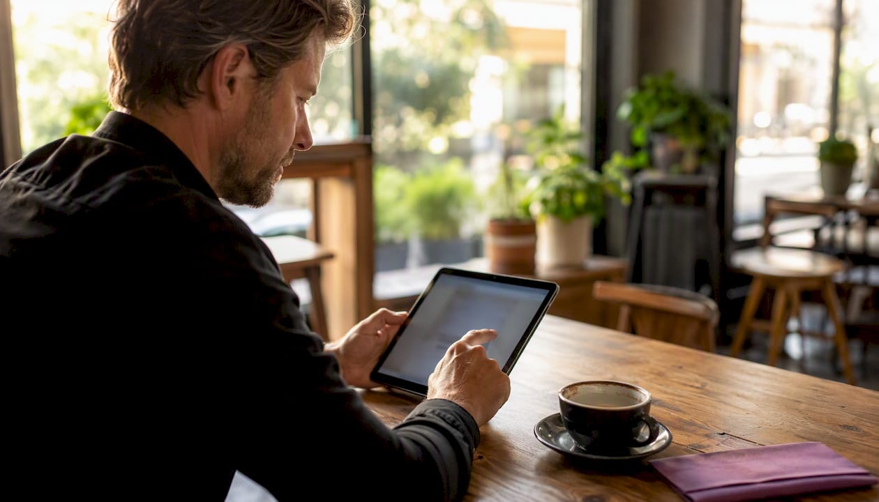 Small business owner updating online listing